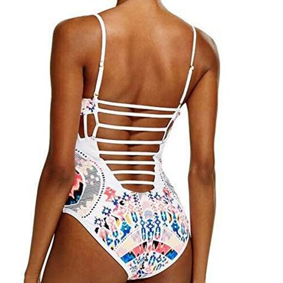 Red Carter White Multicolor Aztec Print One Piece Cutout Swimsuit - Small (6) - Picture 3 of 16